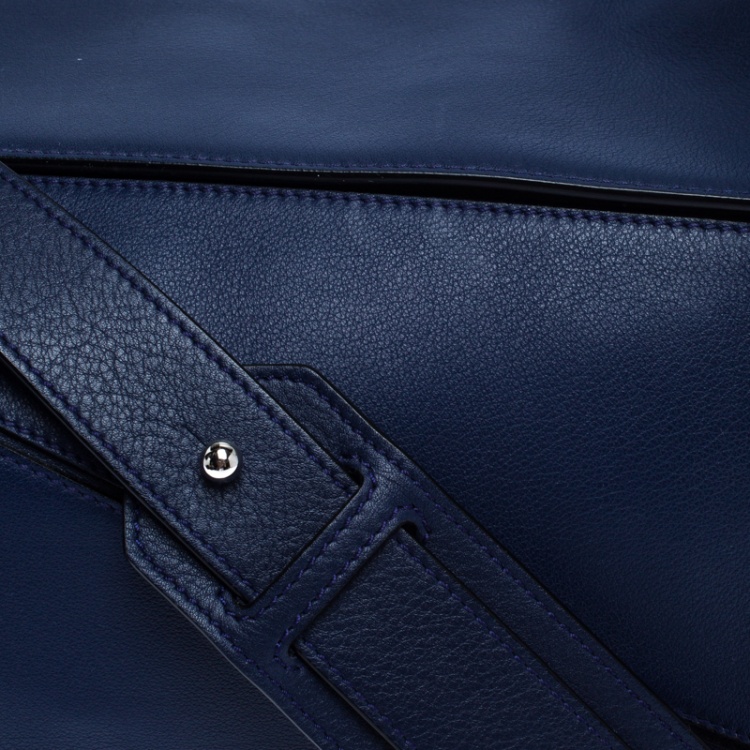 Pre Owned Loewe Navy Blue Leather Large Puzzle Bag