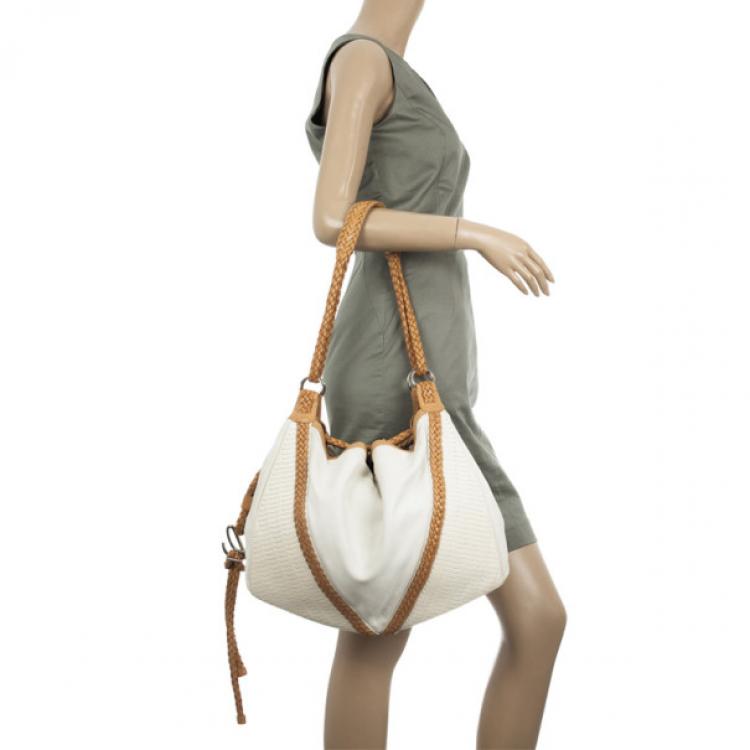 Pre Owned Loewe White and Brown Leather Hobo