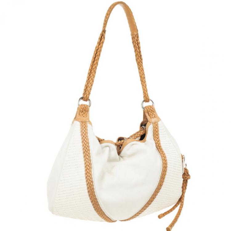 Pre Owned Loewe White and Brown Leather Hobo