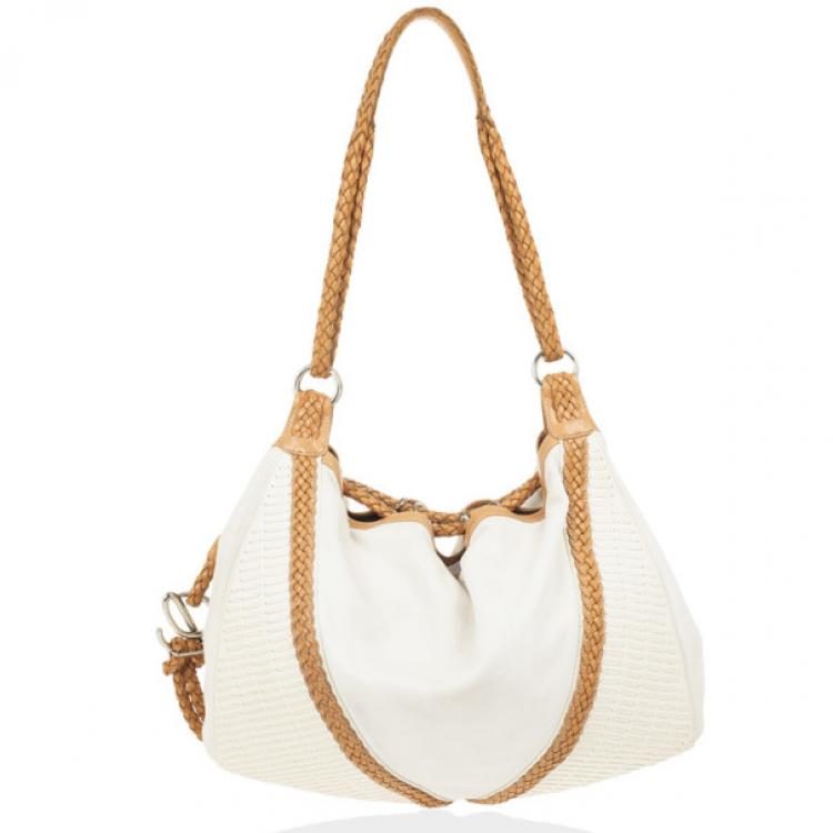 Pre Owned Loewe White and Brown Leather Hobo