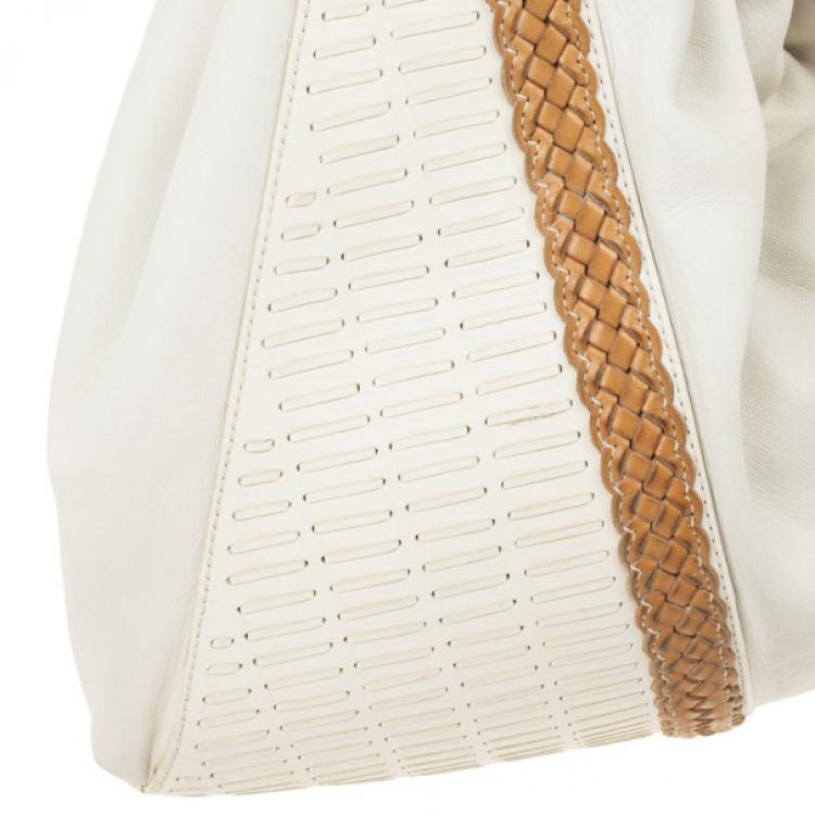 Pre Owned Loewe White and Brown Leather Hobo