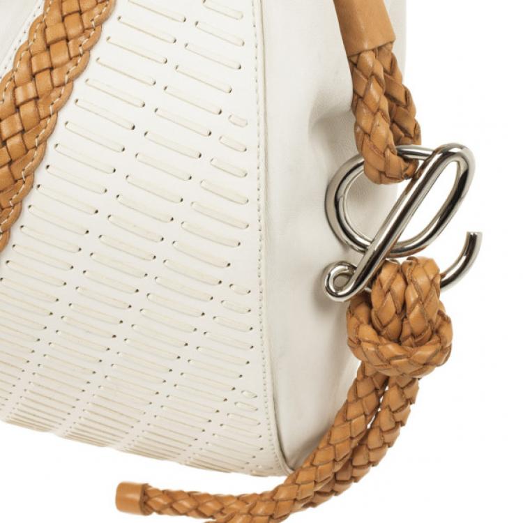 Pre Owned Loewe White and Brown Leather Hobo