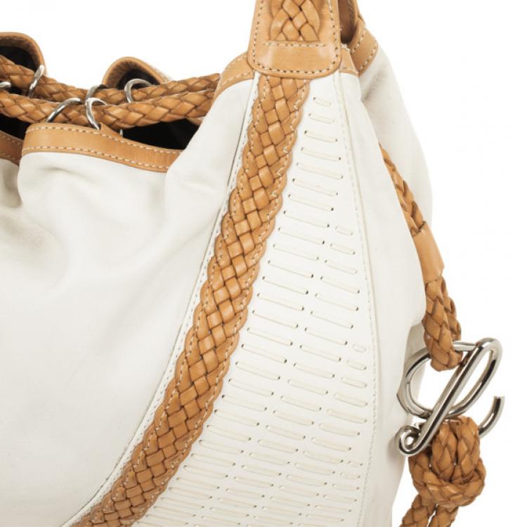 Pre Owned Loewe White and Brown Leather Hobo