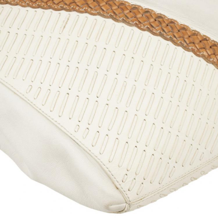 Pre Owned Loewe White and Brown Leather Hobo