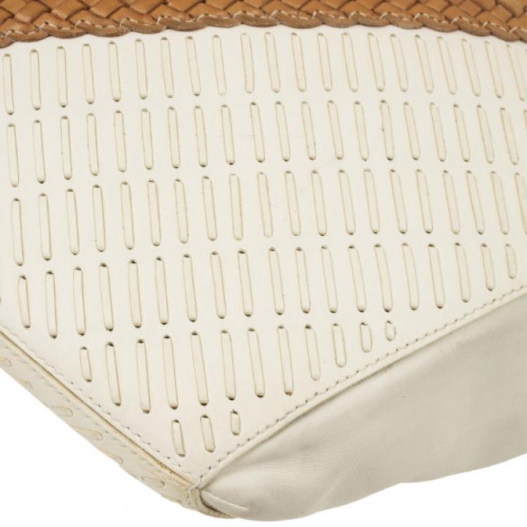 Pre Owned Loewe White and Brown Leather Hobo