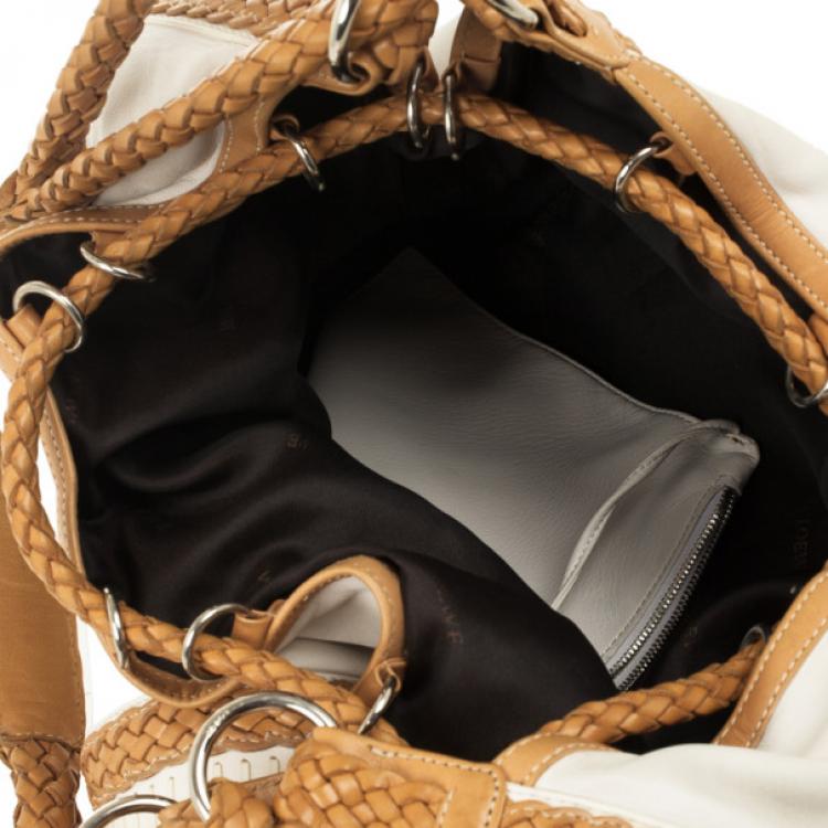 Pre Owned Loewe White and Brown Leather Hobo