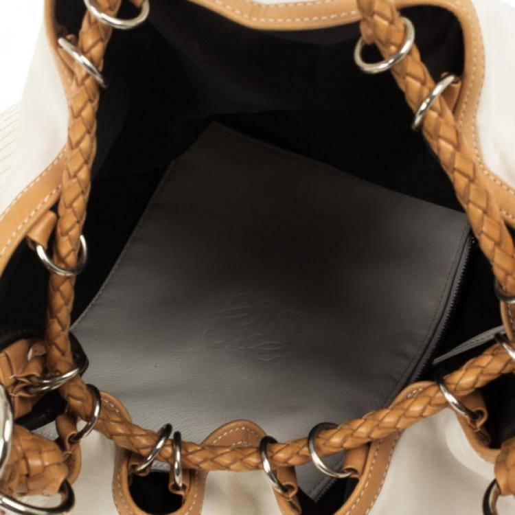 Pre Owned Loewe White and Brown Leather Hobo