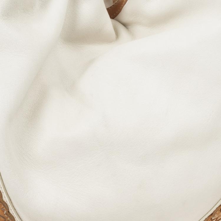 Pre Owned Loewe White and Brown Leather Hobo