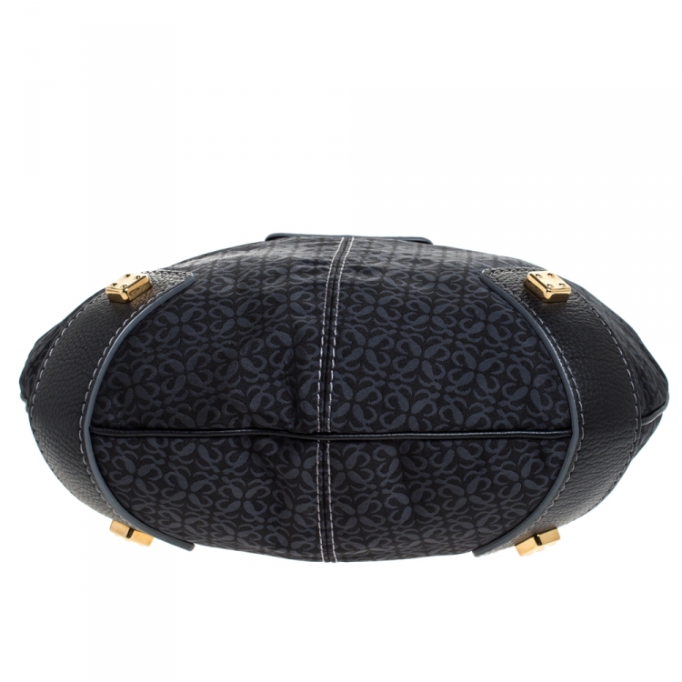 مملوكة مسبقًا Loewe Black Monogram Fabric and Leather Hobo