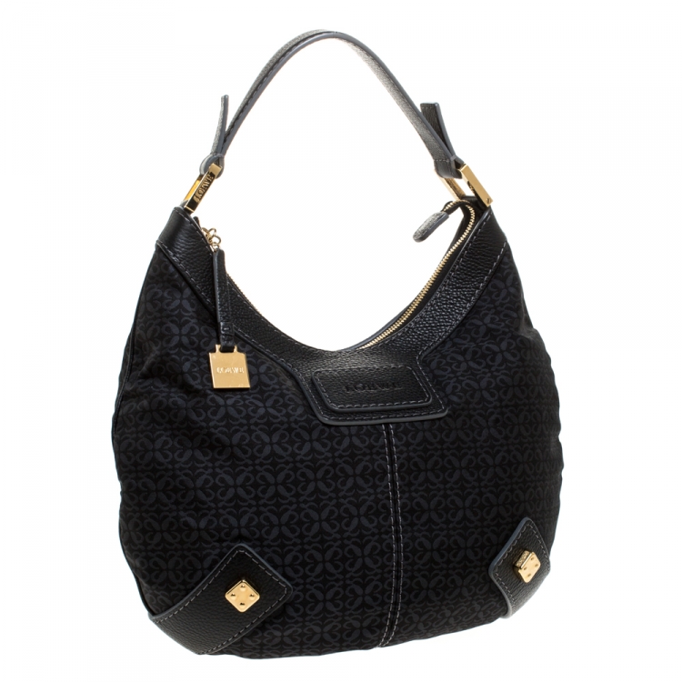 مملوكة مسبقًا Loewe Black Monogram Fabric and Leather Hobo