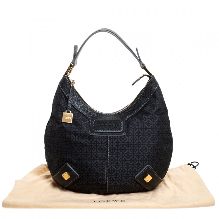 مملوكة مسبقًا Loewe Black Monogram Fabric and Leather Hobo