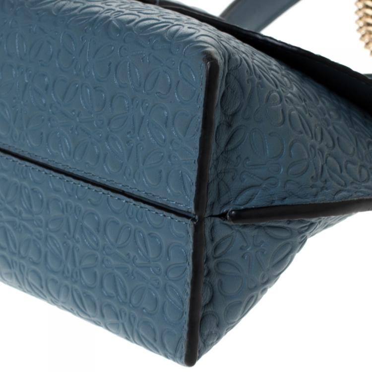 Pre Owned Loewe Blue Signature Embossed Leather Flap Shoulder Bag