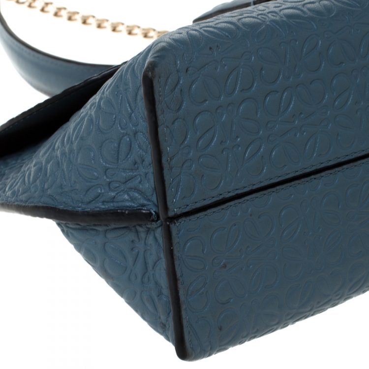 Pre Owned Loewe Blue Signature Embossed Leather Flap Shoulder Bag
