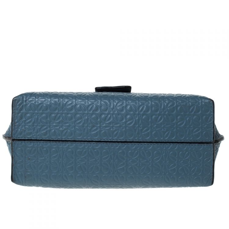 Pre Owned Loewe Blue Signature Embossed Leather Flap Shoulder Bag