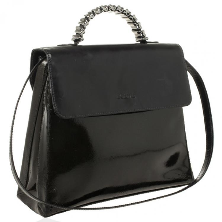 Pre Owned Loewe Satinless Steel Black Leather Top Handle Briefcase