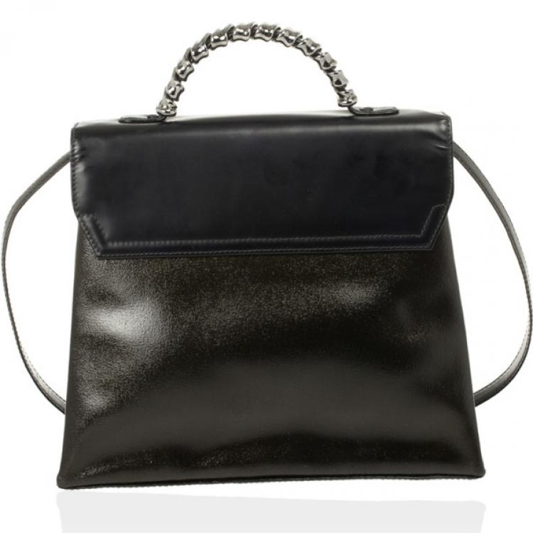 Pre Owned Loewe Satinless Steel Black Leather Top Handle Briefcase