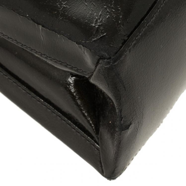 Pre Owned Loewe Satinless Steel Black Leather Top Handle Briefcase