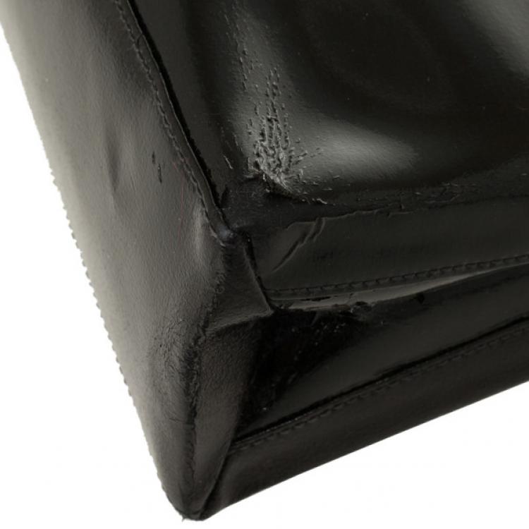 Pre Owned Loewe Satinless Steel Black Leather Top Handle Briefcase