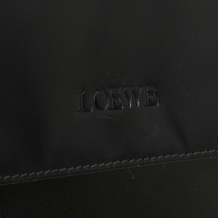 Pre Owned Loewe Satinless Steel Black Leather Top Handle Briefcase