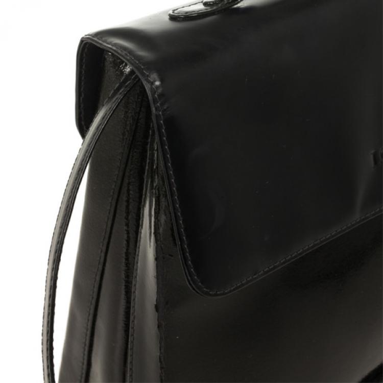 Pre Owned Loewe Satinless Steel Black Leather Top Handle Briefcase