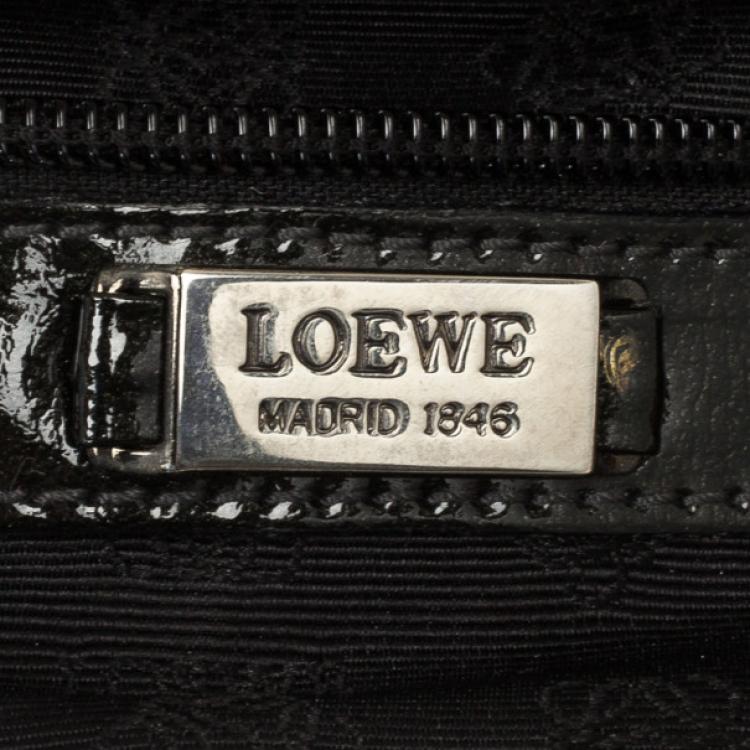 Pre Owned Loewe Satinless Steel Black Leather Top Handle Briefcase