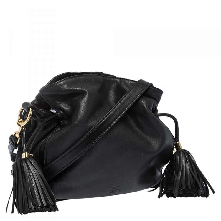 Pre Owned Loewe Black Leather Flamenco Crossbody Bag