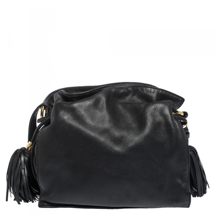 Pre Owned Loewe Black Leather Flamenco Crossbody Bag