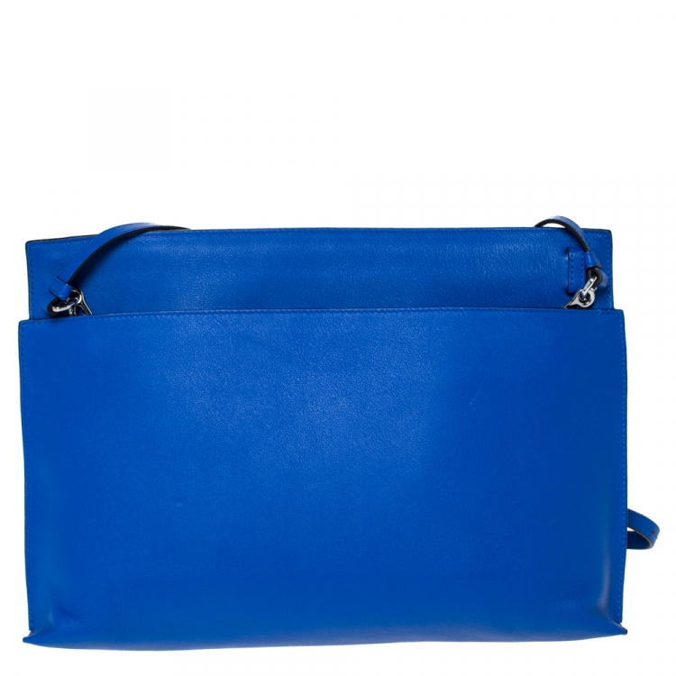 مملوكة مسبقًا Loewe Blue Leather T Pouch Embroidered Clutch Bag