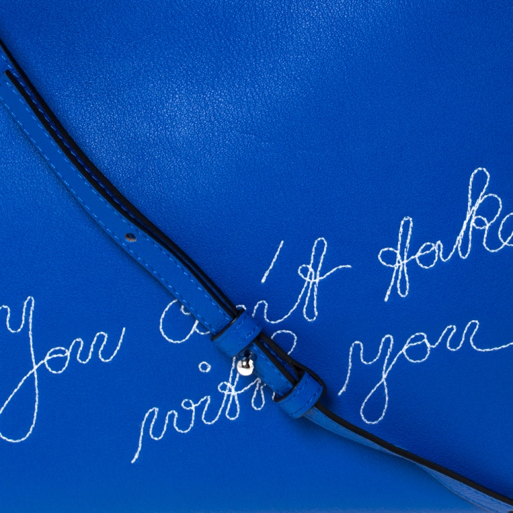مملوكة مسبقًا Loewe Blue Leather T Pouch Embroidered Clutch Bag