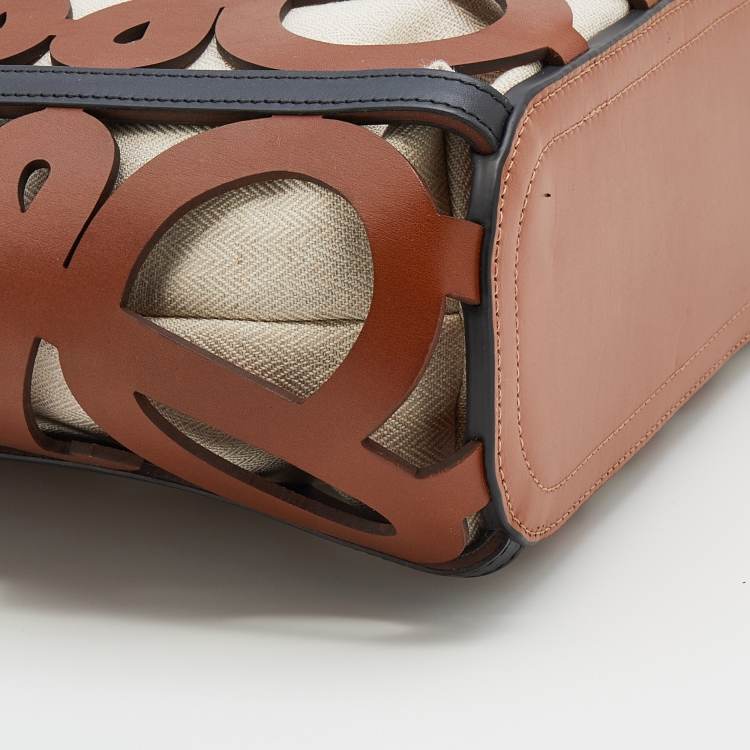 Pre Owned Loewe Brown Leather Anagram Cut Out Tote