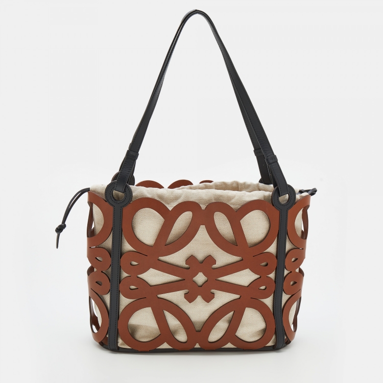 Pre Owned Loewe Brown Leather Anagram Cut Out Tote