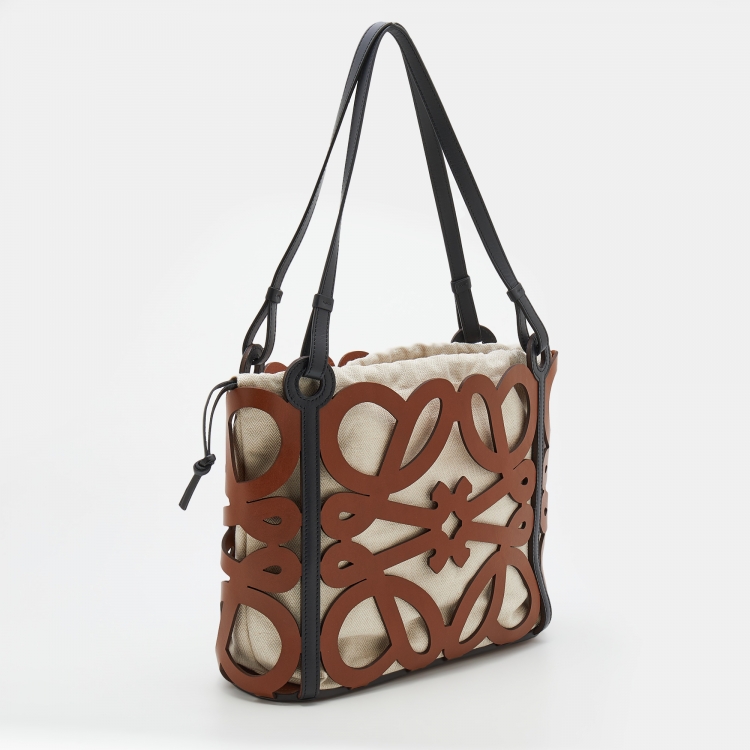 Pre Owned Loewe Brown Leather Anagram Cut Out Tote