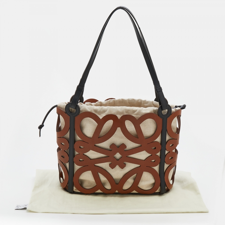 Pre Owned Loewe Brown Leather Anagram Cut Out Tote