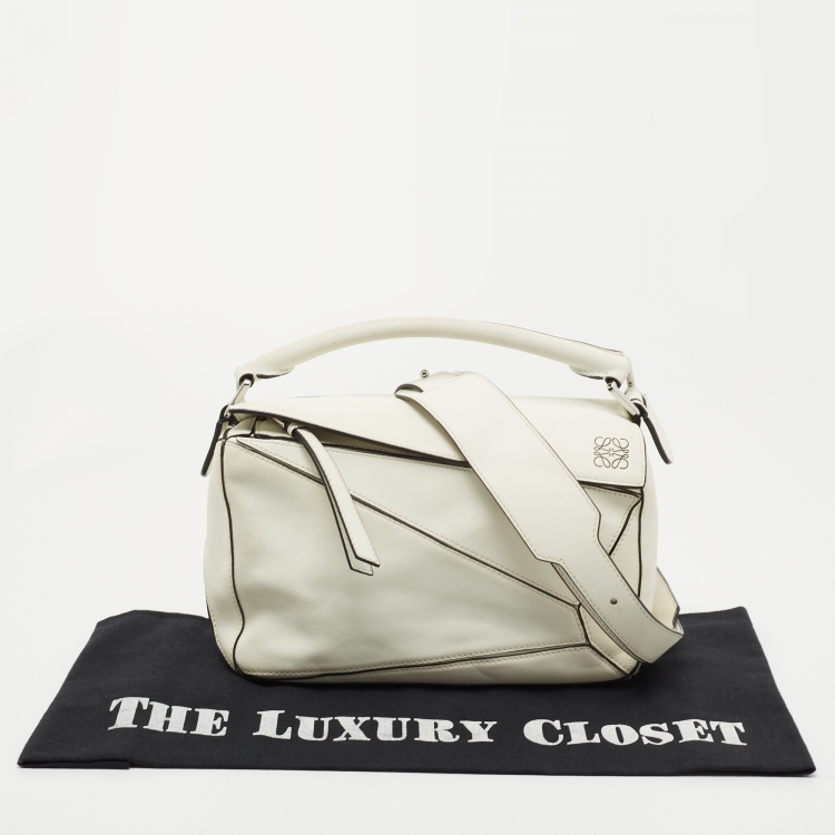 Pre Owned Loewe White Leather Small Puzzle Shoulder Bag
