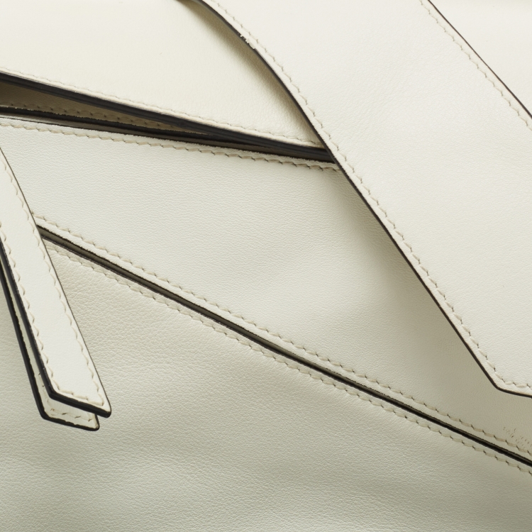 Pre Owned Loewe White Leather Small Puzzle Shoulder Bag