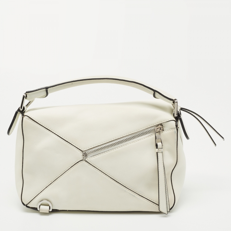 Pre Owned Loewe White Leather Small Puzzle Shoulder Bag