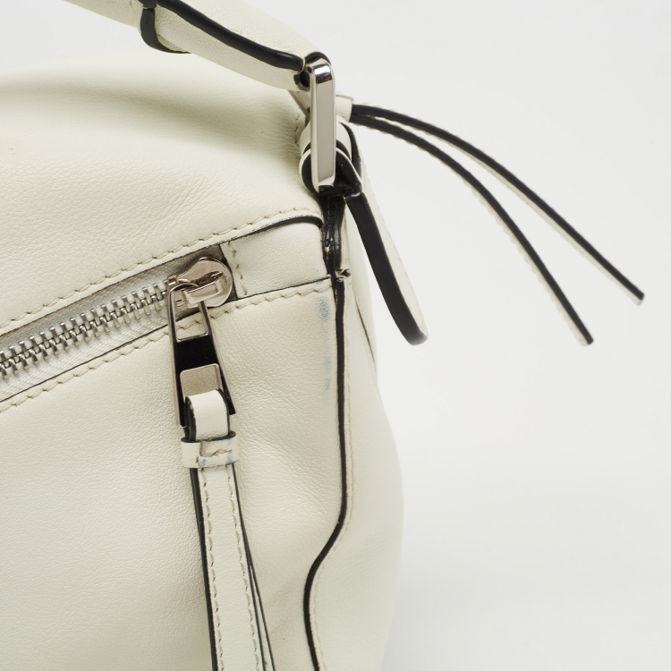 Pre Owned Loewe White Leather Small Puzzle Shoulder Bag