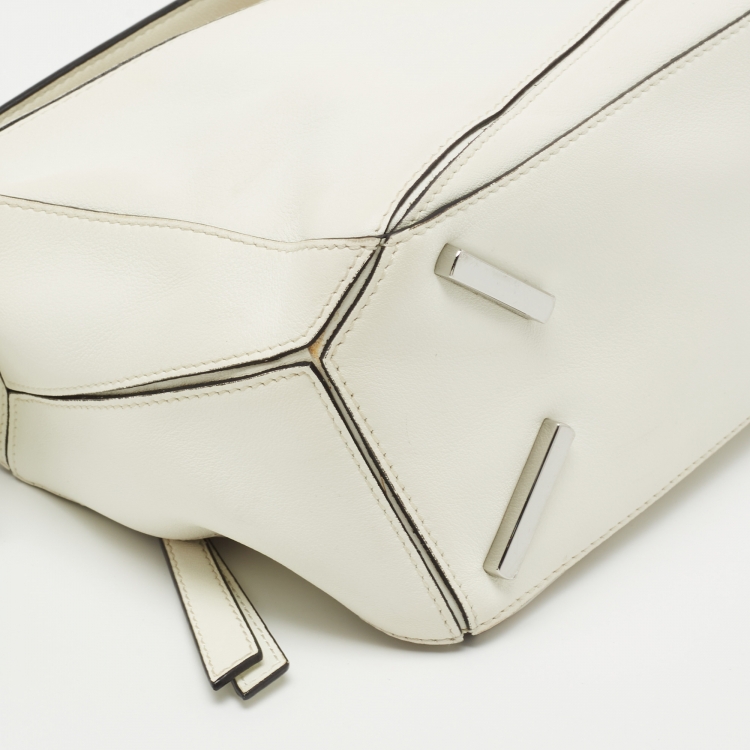 Pre Owned Loewe White Leather Small Puzzle Shoulder Bag