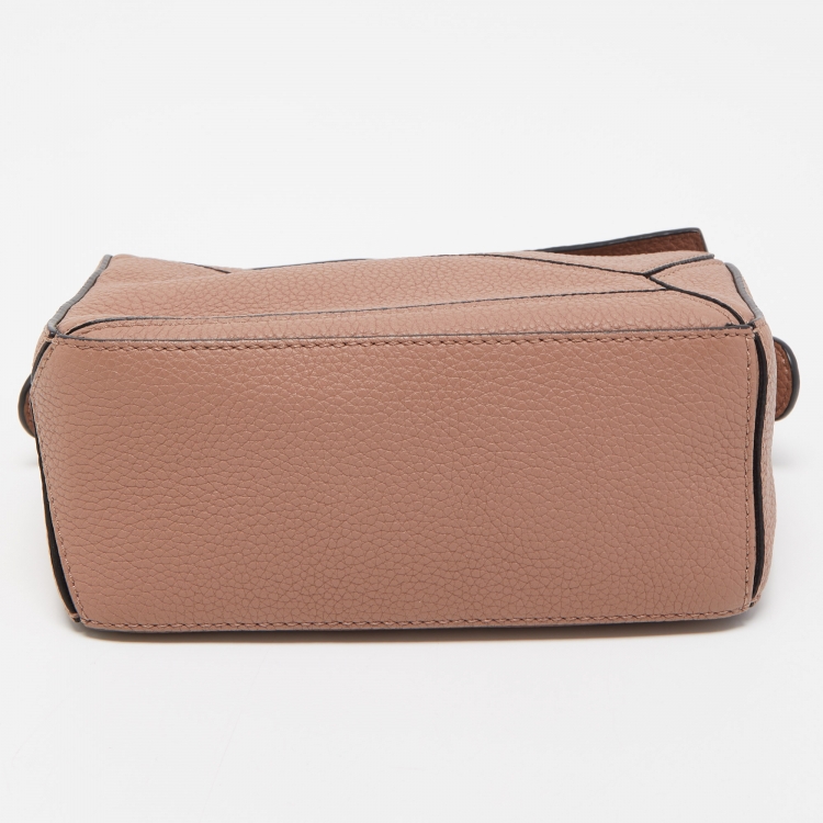 Pre Owned Loewe Old Rose Leather Mini Puzzle Shoulder Bag