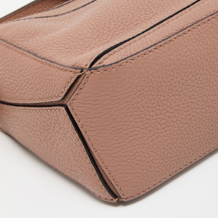 Pre Owned Loewe Old Rose Leather Mini Puzzle Shoulder Bag
