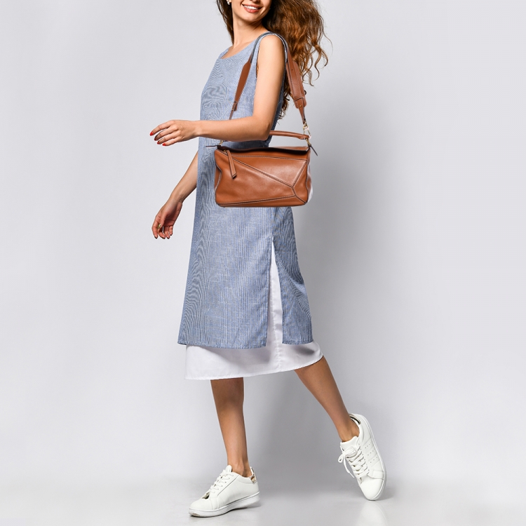 Pre Owned Loewe Tan Leather Medium Puzzle Shoulder Bag