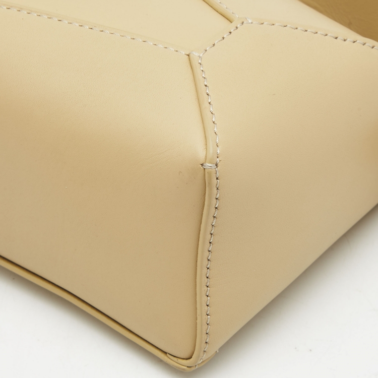 Pre Owned Loewe Cream Leather Mini Puzzle Top Handle Bag