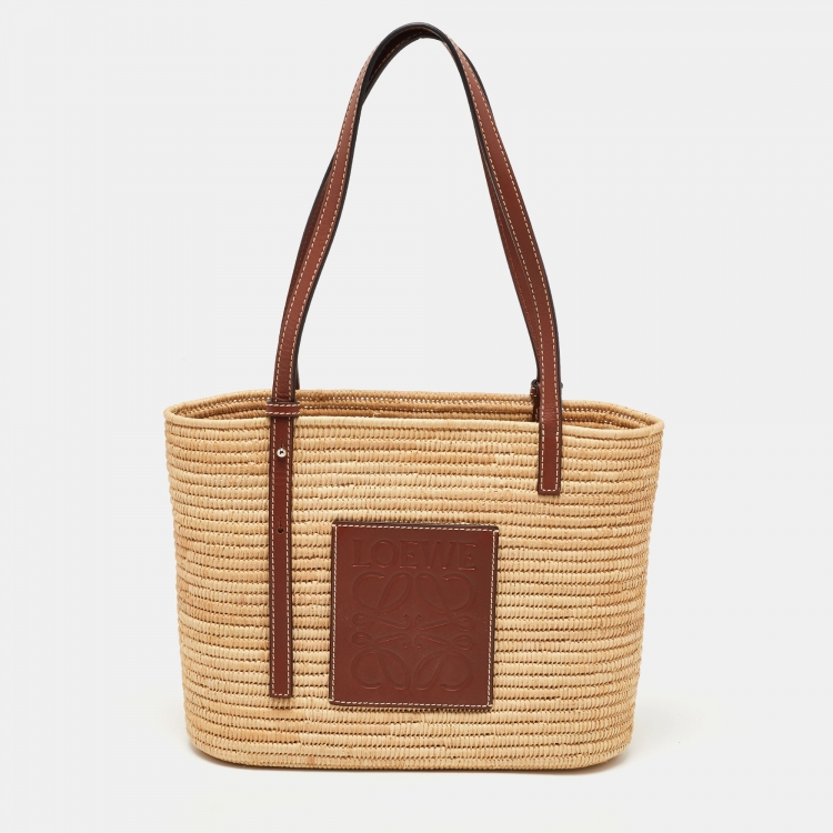 LOEWE Small Raffia Basket Tote Bag Tan