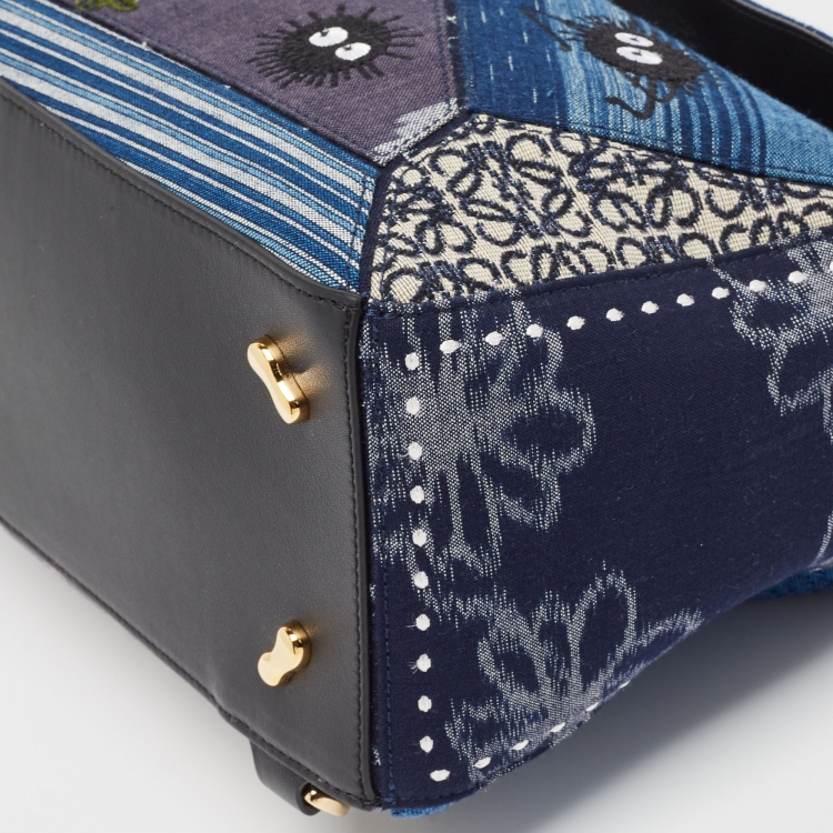 Pre Owned Loewe x Spirited Away Multicolor Denim And Leather Medium Puzzle Shoulder Bag
