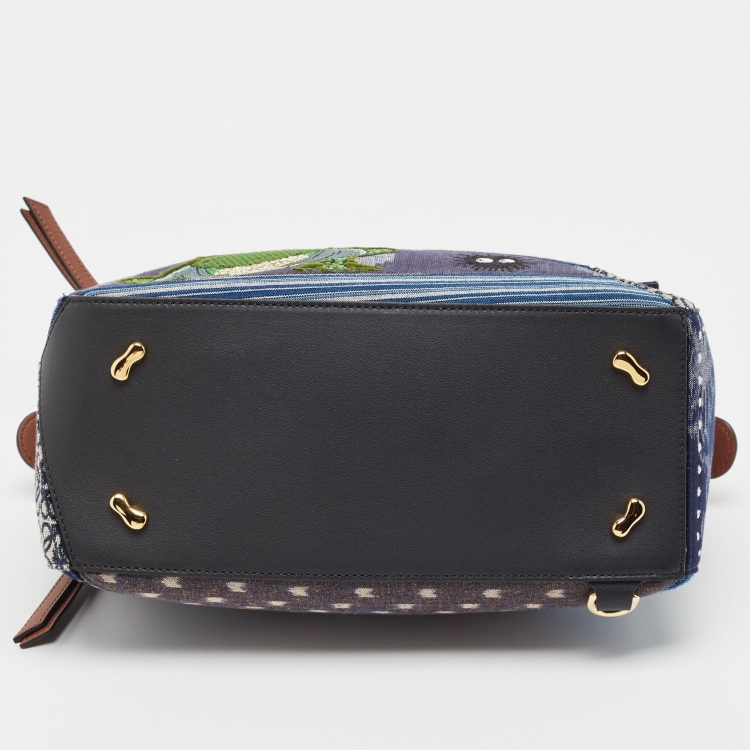 Pre Owned Loewe x Spirited Away Multicolor Denim And Leather Medium Puzzle Shoulder Bag