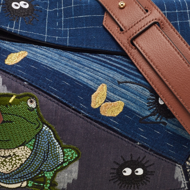 Pre Owned Loewe x Spirited Away Multicolor Denim And Leather Medium Puzzle Shoulder Bag