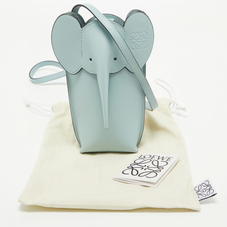 Pre Owned Loewe Aqua Leather Elephant Pocket Phone Holder Bag