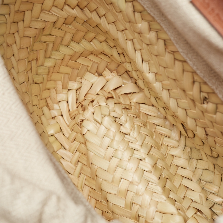 Pre Owned Loewe Beige/Tan Raffia and Leather Basket Shoulder Bag