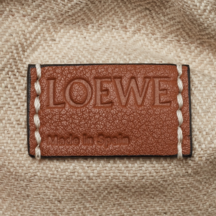 Pre Owned Loewe Beige/Tan Raffia and Leather Basket Shoulder Bag