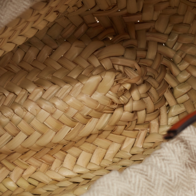 Pre Owned Loewe Beige/Tan Raffia and Leather Basket Shoulder Bag